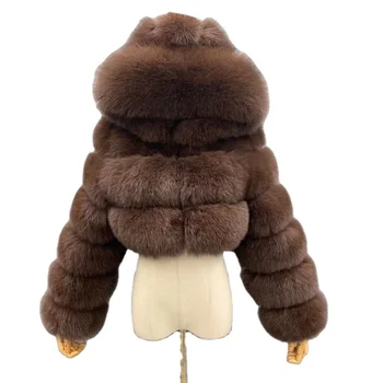 Factory fluffy coat for women Winter warm large size Cropped Coat Jacket with Hood Fashion outside Short Style Faux Fur Coat