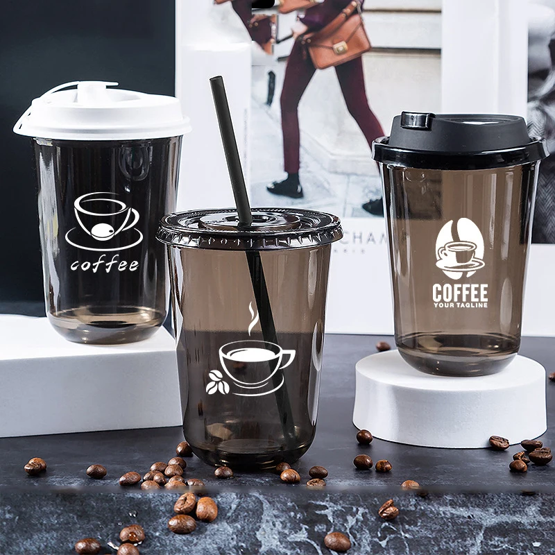 Custom Printed Takeaway Disposable Clear PLA Bubble Tea Coffee Plastic Cups Biodegradable Cold Drink Plastic Boba Cups With Lids details