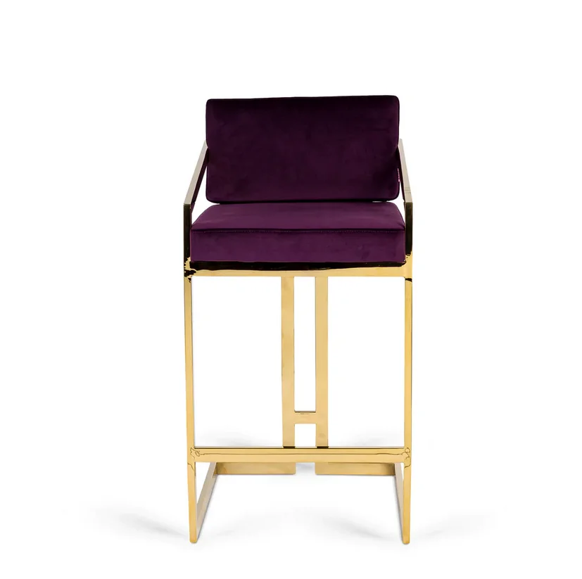 Hot Sales Luxury Gold Stainless Steel High Counter Stool Velvet Bar Chair Pub Stool for Home Hotel Club
