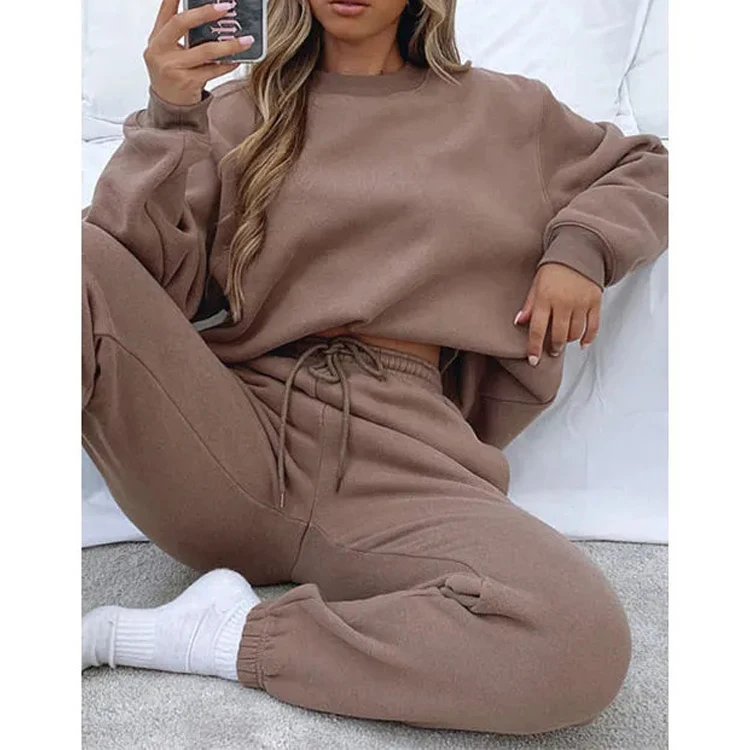 2023 Fall Winter Clothes 2 Piece Sweatpants And Hoodie Set Fleece Women