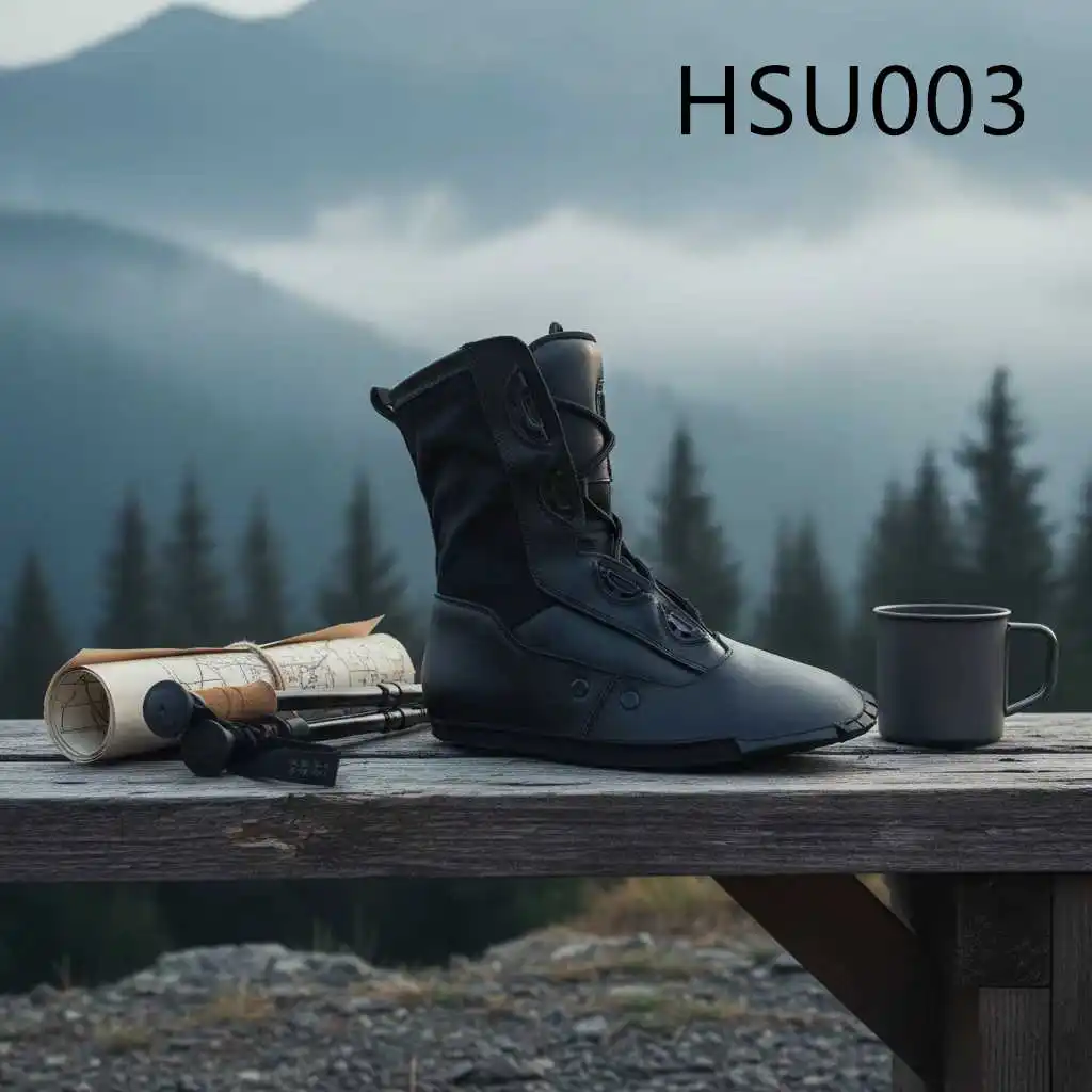 ZYF,Gravel Path Full Grain Leather Black Training Boots Upper Field Operation Safety bar Button Design Outdoor Boots Vamp HSU003