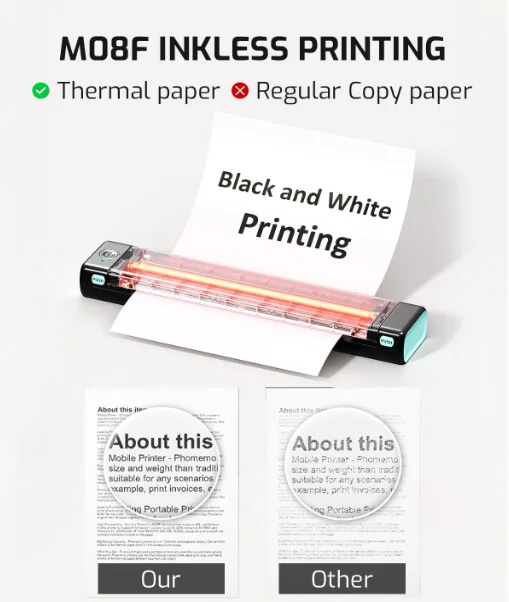 Portable A4 Wireless Inkless Thermal Transfer Printer blue tooth Thermal Printer for Daily Using
