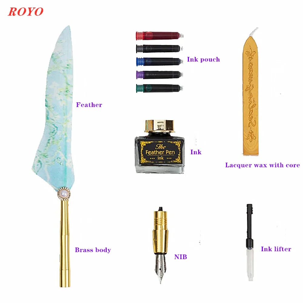 Gift Set Fountain Pens Custom Logo Pens Promotional Items With Ink Feather Dip Many Colours Luxury Metal Fountain Pen Business