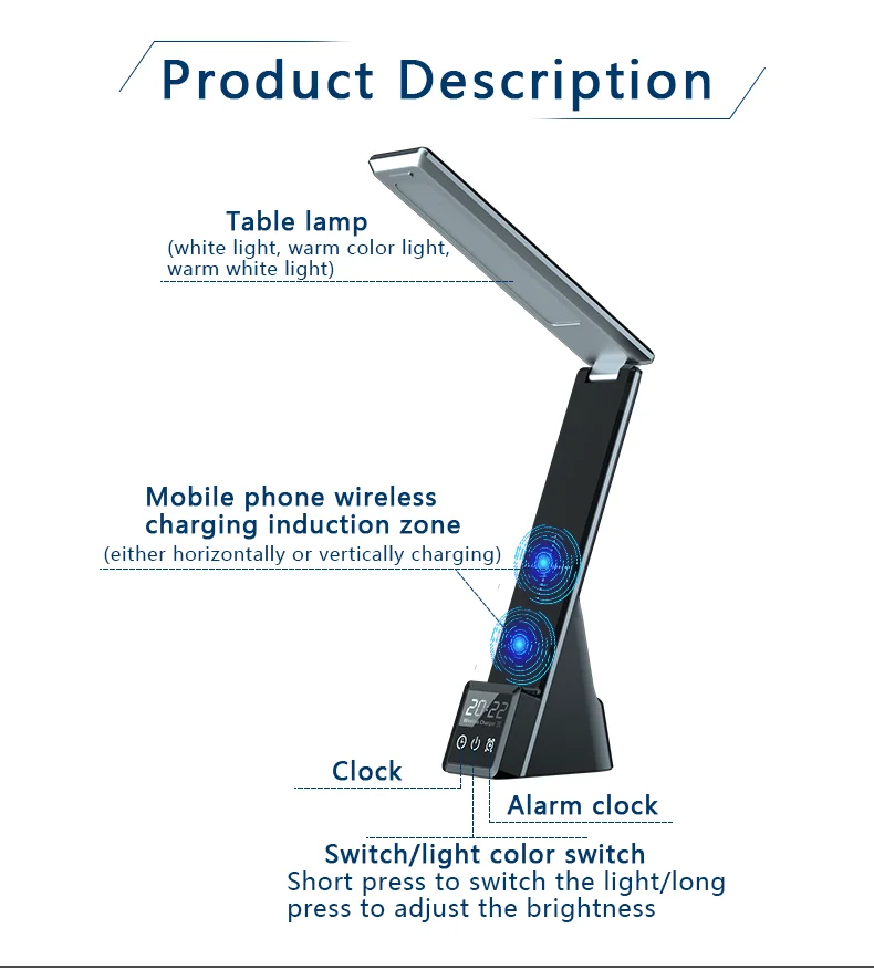 N6115w 3 in 1 Desk Organizer Wireless Charger with Table Lamp and Alarm Clock