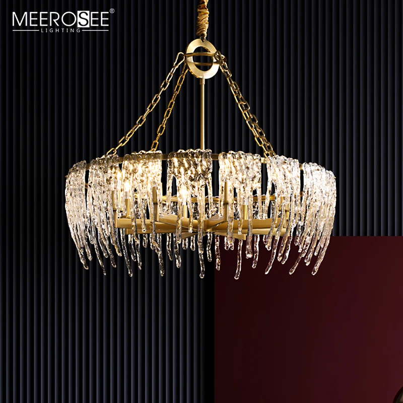 MEEROSEO Modern Style Glass Pendant Light Indoor Stainless steel Hotel Household Gold lustre Chandelier Pendant Lamp MD86707