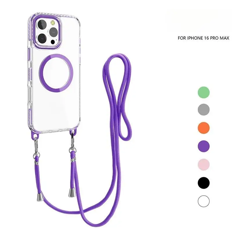 Funda transparente clara para teléfono celular para iPhone 12 13 14 15 16 Plus Pro Max con correa de lanyard cruzada Myc0222 Laudtec  