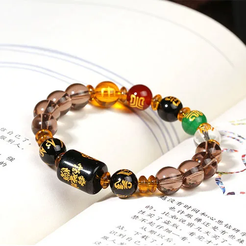 Houhounb Feng Shui - Braccialetto di perle cinese Pi Xiu amuleto ricchezza nero ossidiana e Golden Pixiu per la crescita di ricchezza e buona fortuna, 2 pezzi