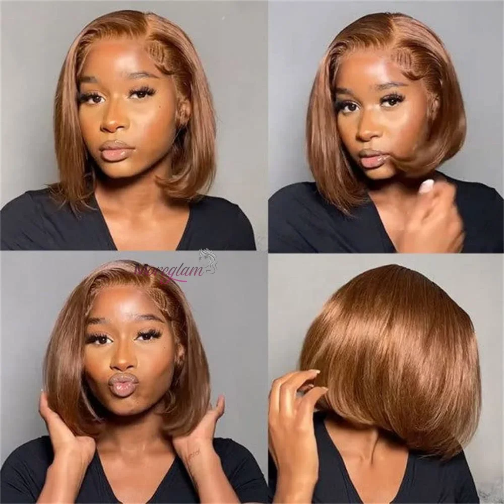 Chocolate Brown Short Bob Wig Human Hair 13x4 Lace Front Wig Brown Straight Short Bob Wigs For Woman Bleached Bob Wig_voghion.com