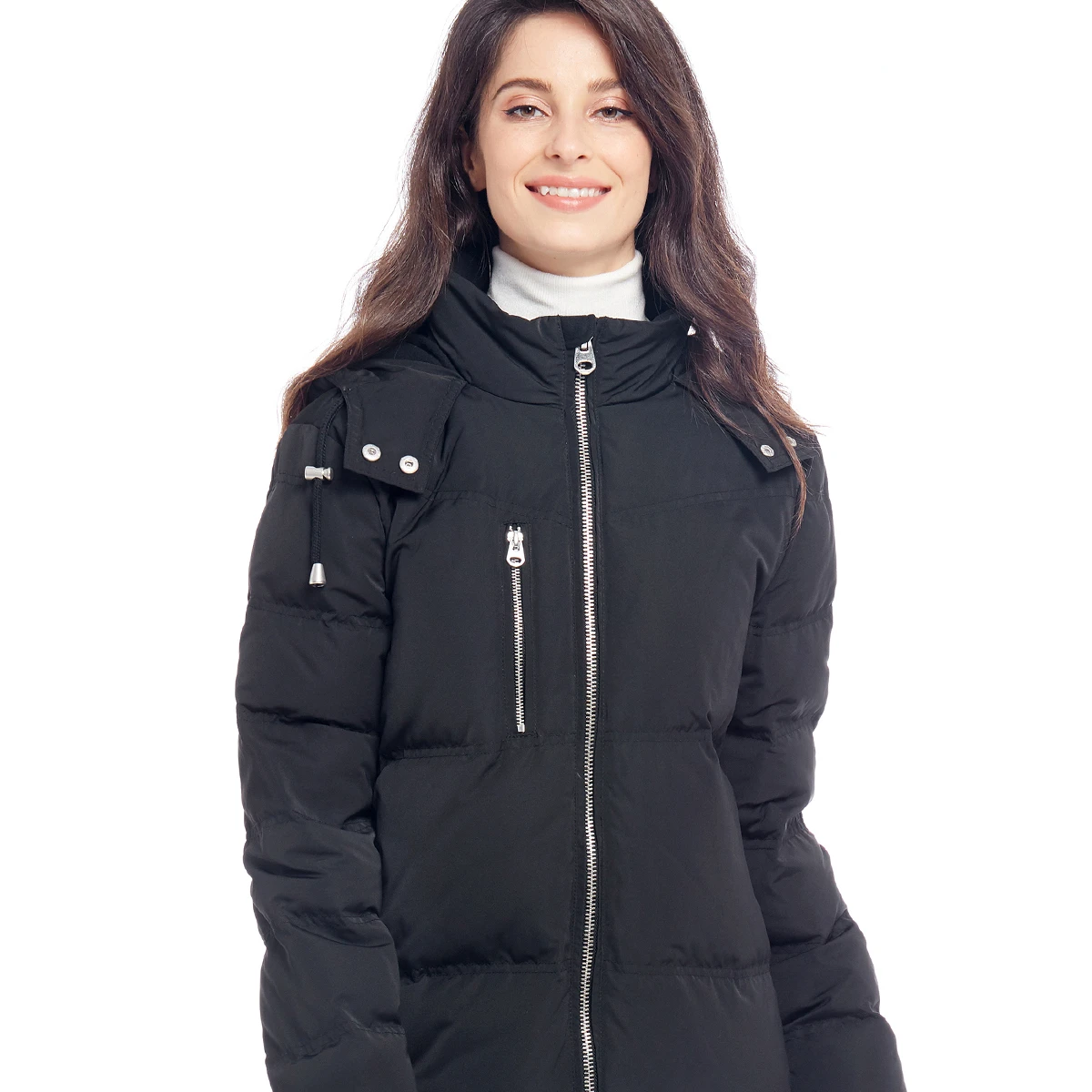 women's down jacket with faux fur trim hood