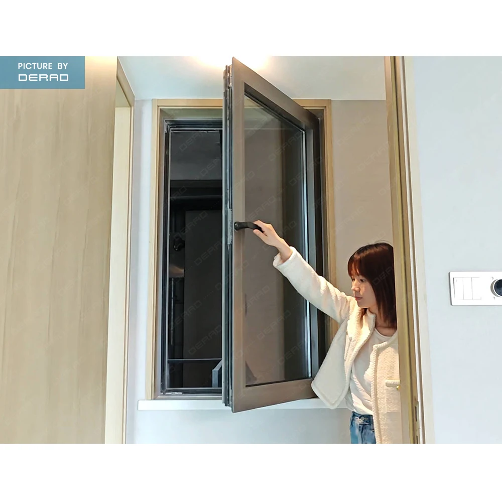 Derad aluminum Low-E glass coating window privacy tinted glass windows open inward and tilt inwards tilt turn window