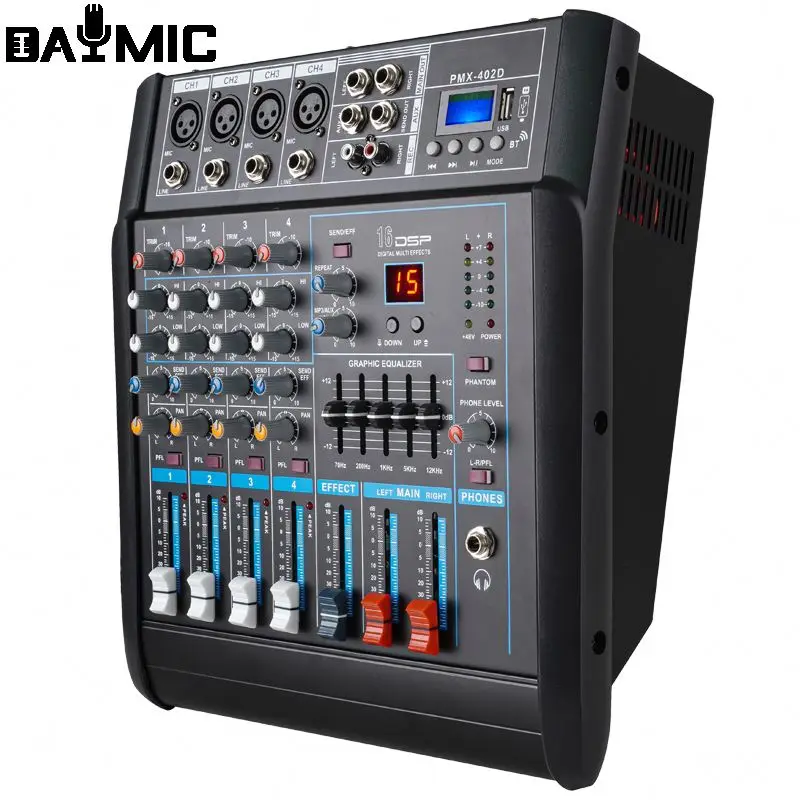 Professional Build in Power Amplifier 4 Channel Audio Mixer With Wireless Microphone