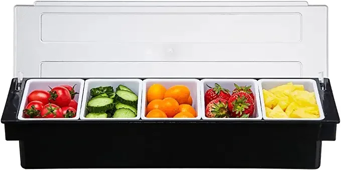 Hubert Bar Garnish Organizer Black Plastic - 6 Compartment