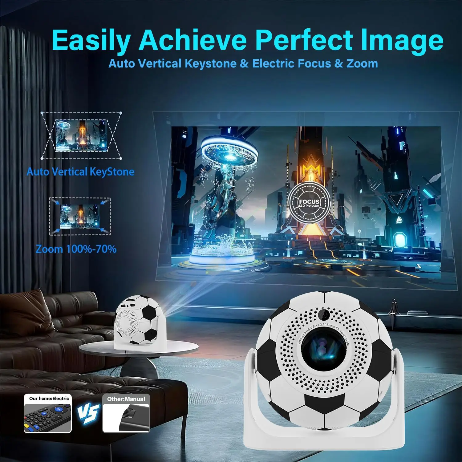 JY360 Mini Ball Smart Projector Auto Focus 4/5G Wifi 1+8GB Android 13 Multimedia Portable Home Pocket Projector for World Cup