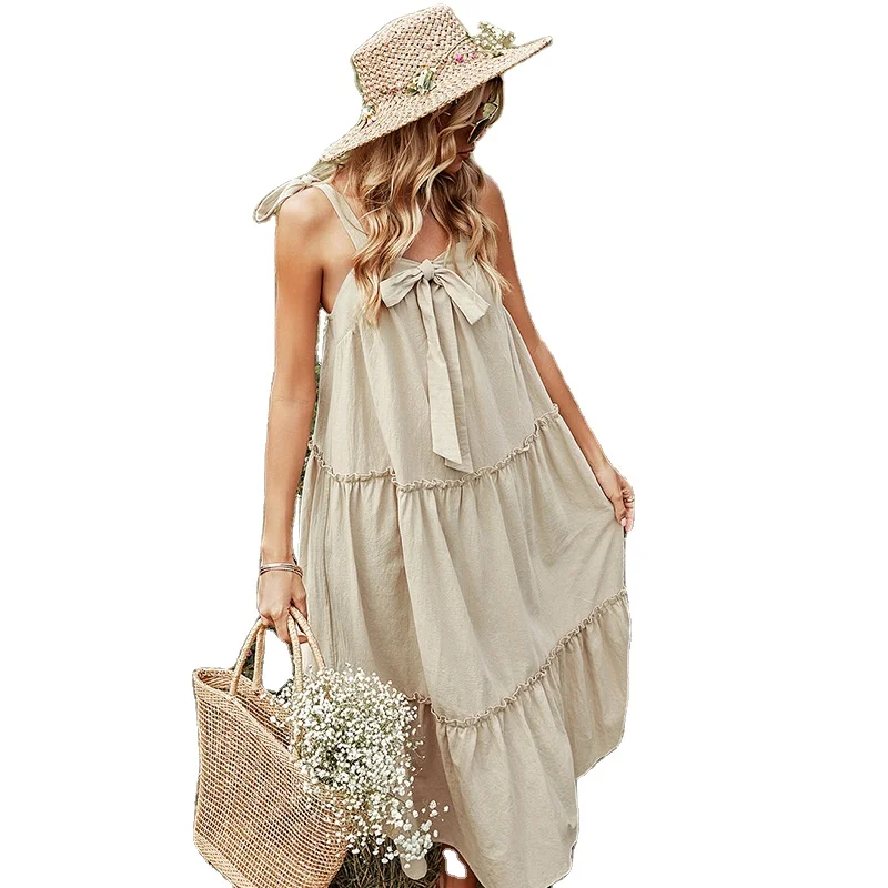 Custom Women's Wholesale Latest Designs Summer Girls Beach Dress Long Flowy  Cotton Casual Dress