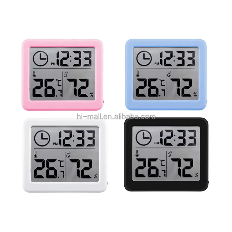 Digital Indoor Thermometer Hygrometer With Clock - LCD Display Room Temperature & Humidity Meter