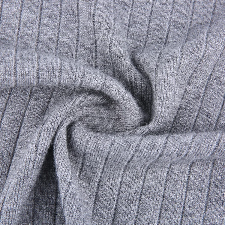 Custom Rayon Polyester Nylon Spandex Knitted Cashmere Core Spun Yarn  Stretchy Rib Stitch Textile Wide Rib Knit Fabric