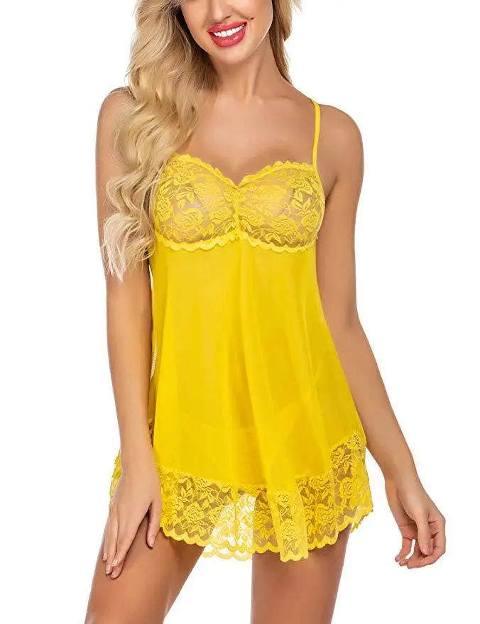 European and American New Style Sexy Breathable Sheer Lace Mesh Camisole Nightdress