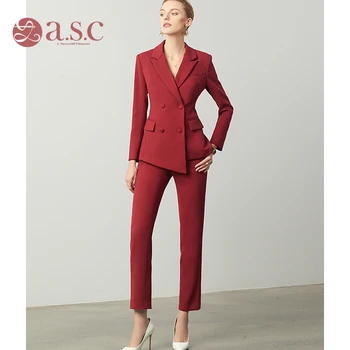 Business Casual Red Two Piece Office Stylish Formal Fashion Blazers Ladies Suit Women,Blazer And Pants For Women