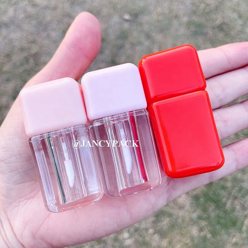 JANCY PACK 4ml Unique Design square Liquid Lipstick Container pink Red Lip Tint Bottle