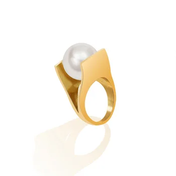 Unique western brand design letter Y gold 18k women chunky pearl rings stainless steel statement jewelry