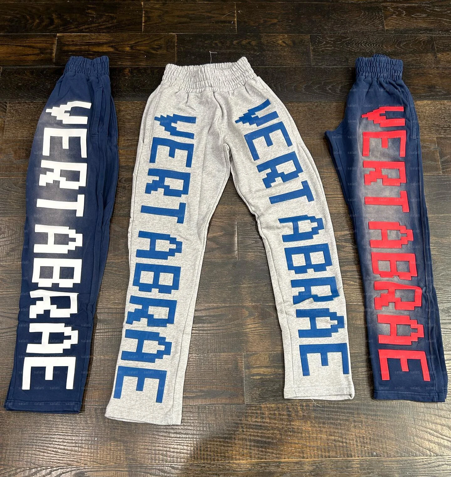 Custom Stacked Sweat Pant Track Jogger Cotton French Terry Fleece Sun Faded 3D Puff Print Acid Wash Bootcut Flare Sweatpants Men gallery 3