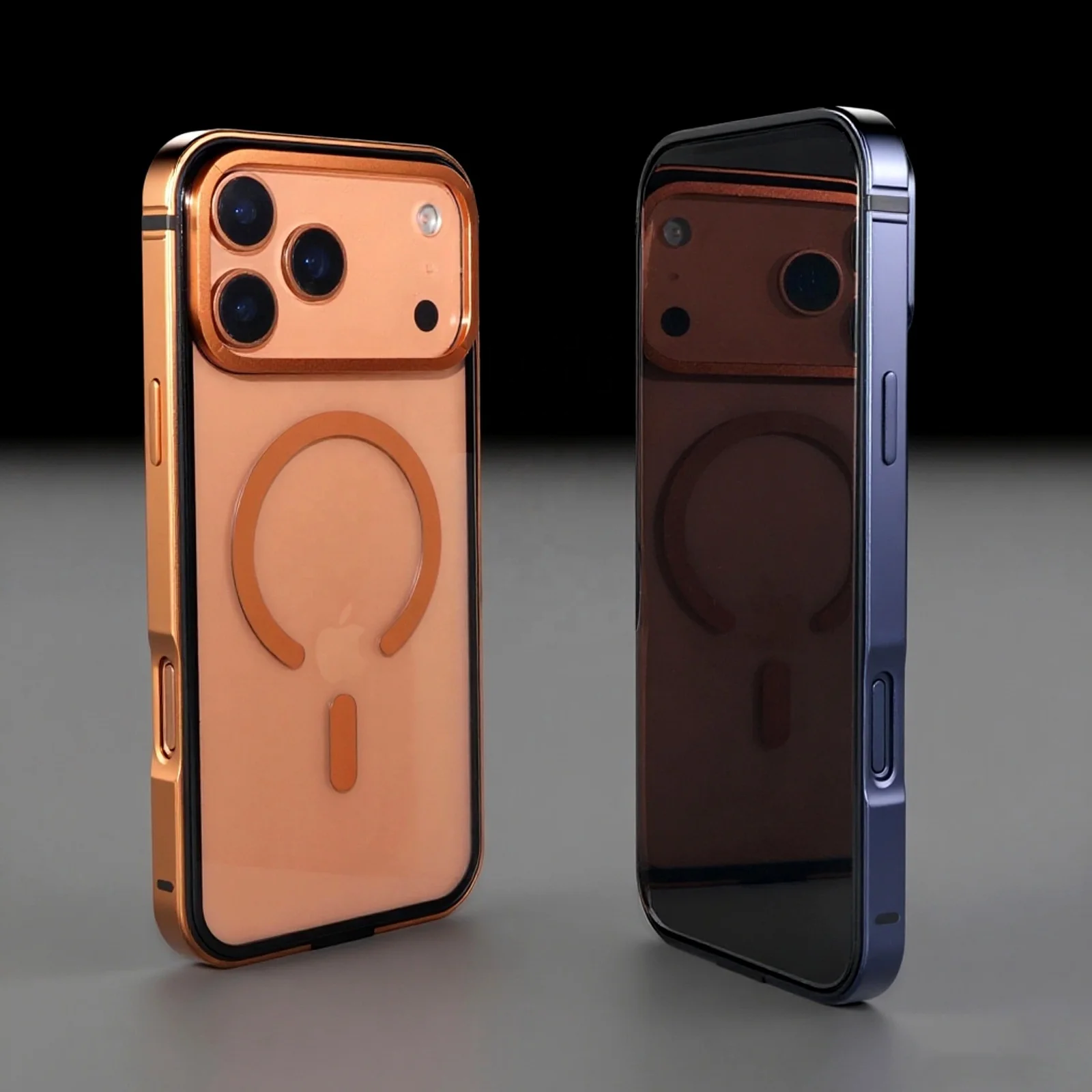 Original Titanium Color Metal Bumper Case for iPhone 17 Pro 17 Pro Max Alloy Silicone Frame Transparent Magnetic PC Back Cover