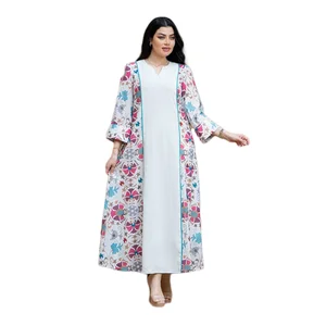 Wholesale Middle East Fashion New Ladies Muslim Robe V-neck Printed Casual Dress