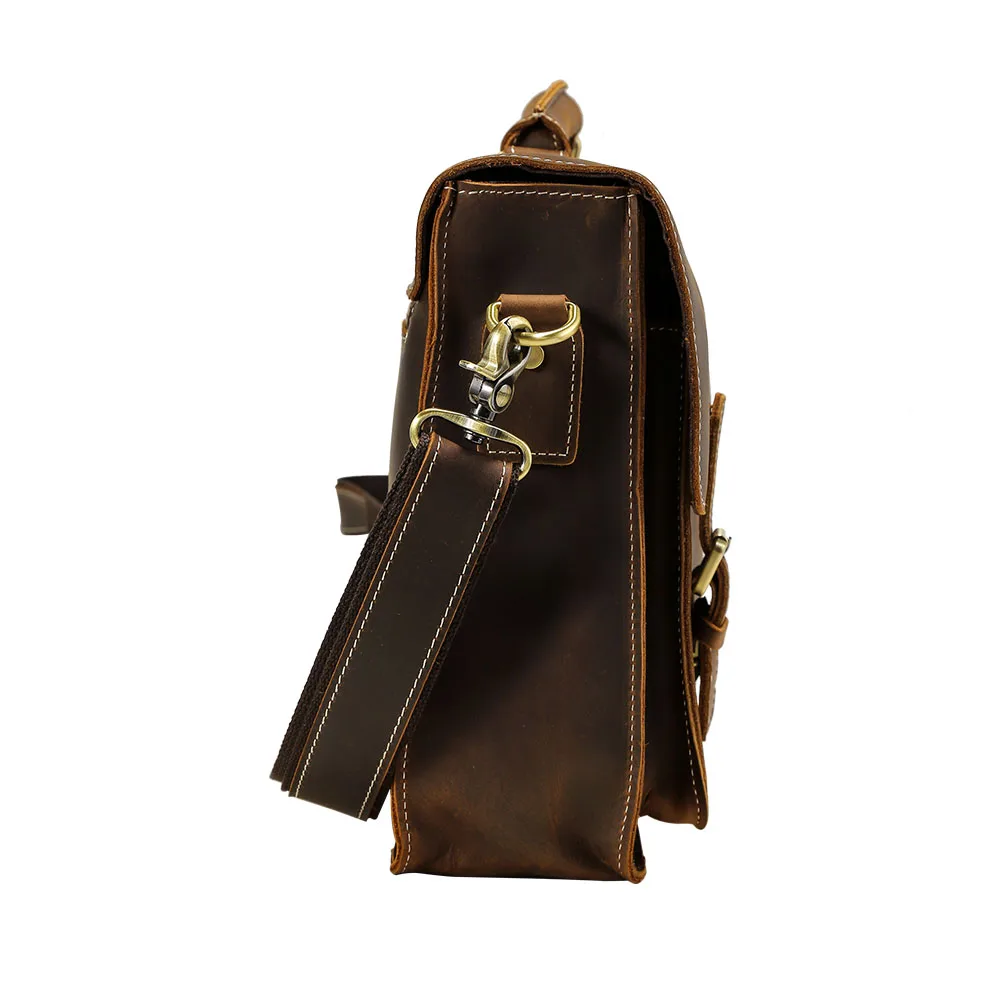 High Quality Factory Supply Vintage Real Leather Messenger Bag Crazy Horse Leather Laptop Bag Genuine Leather Briefcase for Men