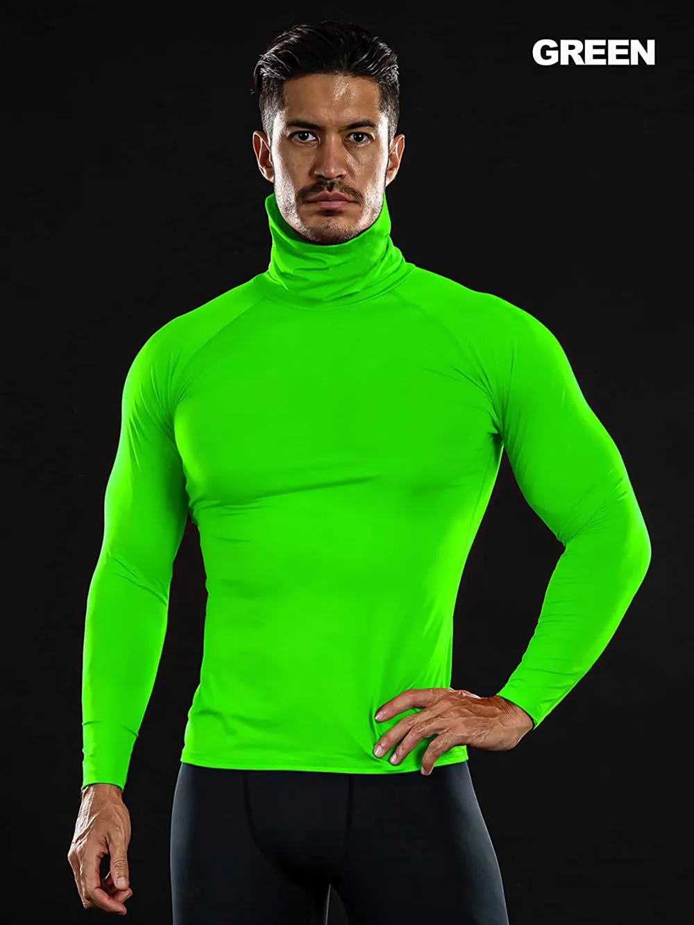 DRSKIN Men MASK Shirts Turtleneck Compression Shirt Top Long