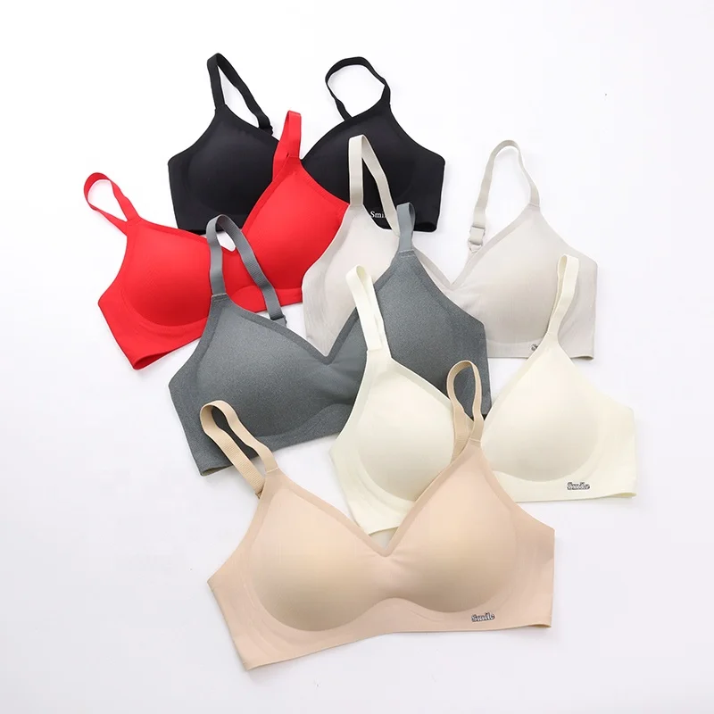 Factory Custom Logo No Wire Smooth One Piece Ice Silk 6 Colors V Neck Brasier Ladies Seamless Bra