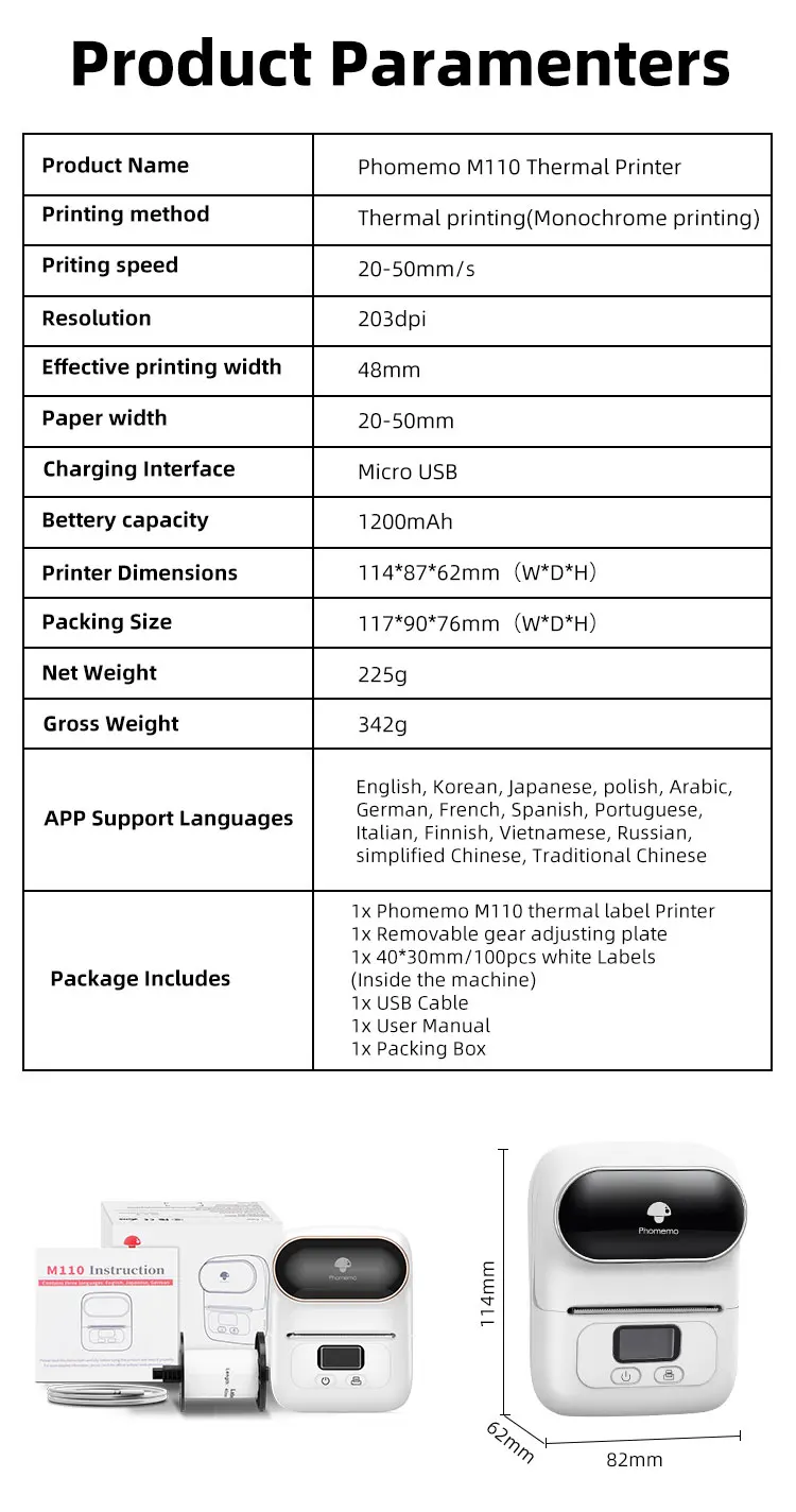 phomemo m110 thermal printer commercial clothing