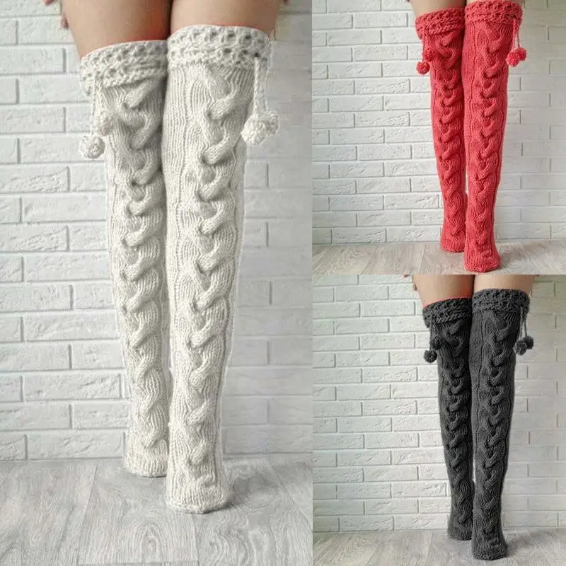 Chaussettes Longues Tricotées Au-Dessus Du Genou Pour Filles Automne