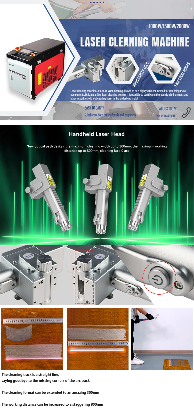 Portable CW 1500W Wood Stone Metal Removal Rust Fiber Laser Cleaning Machine for Cleaning Welds