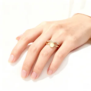 Gold Plated Adjustable Open Ring Women Double-Layer Design Wave Zircon Round Element Fashion Minimalist Jewelry Daily Match Gift