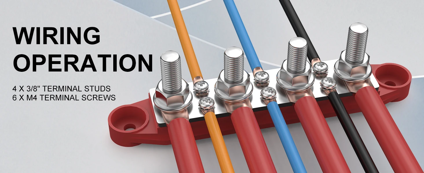 250A Terminale Block Stud Connector - 3.5MM Copper Nickel Busbar for 48V DC
