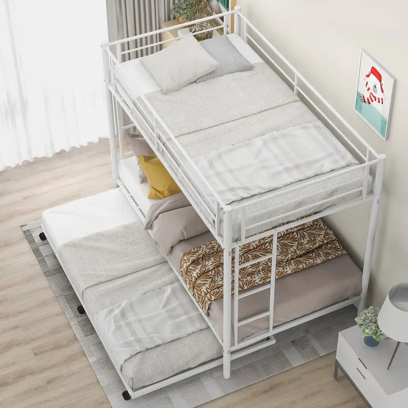 White Wrought Iron Bed Kids Double Twin Single Metal Bunk Bed With