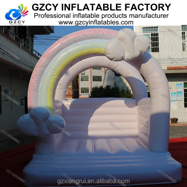 Pastel Rainbow pink Bounce House Inflatable Toddler Bouncy Castle White ...