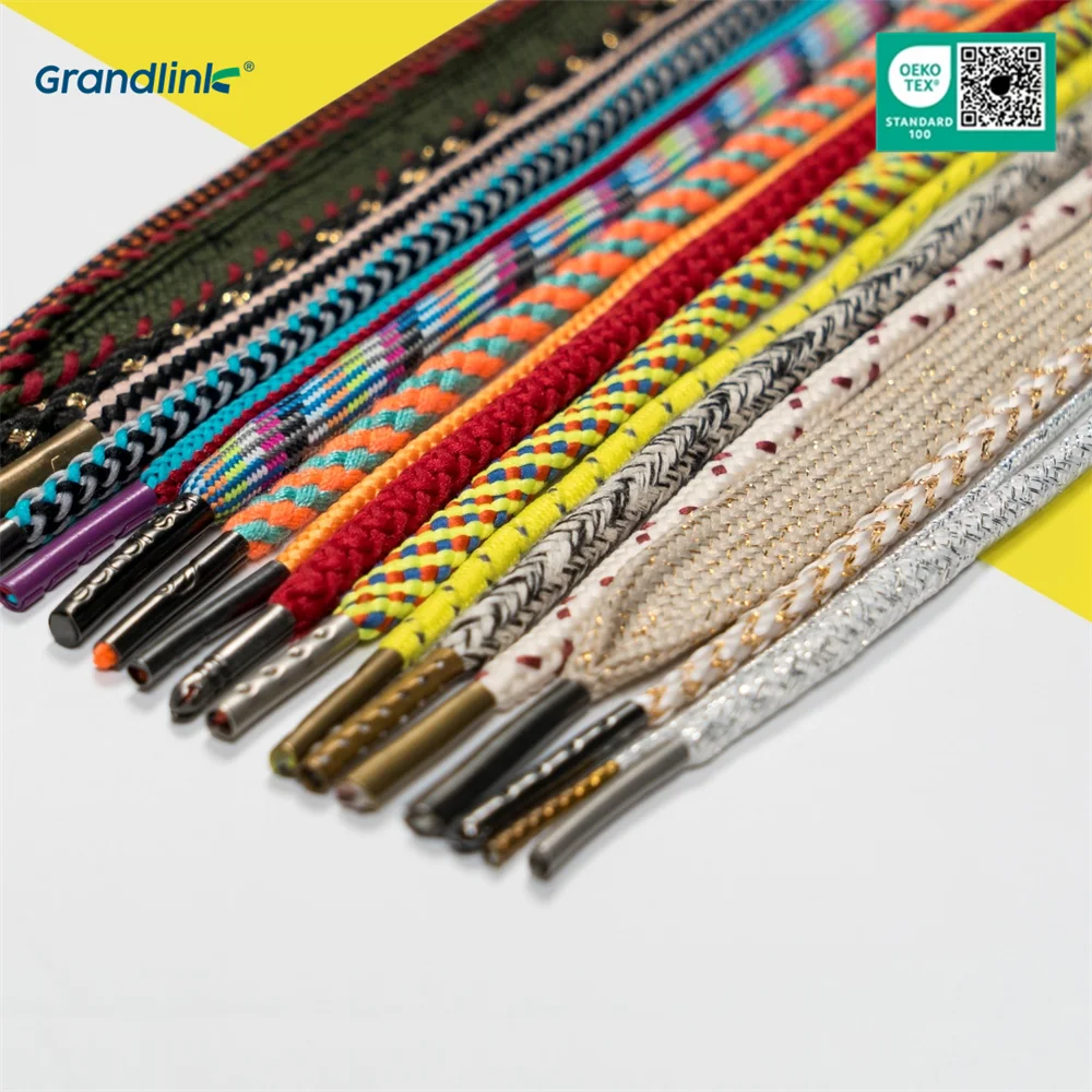 Пользовательские устойчивые 5 мм плетеные полиэфирные Шнуры Веревки для брюк Толстовка шнур шнурок с металлическими наконечниками