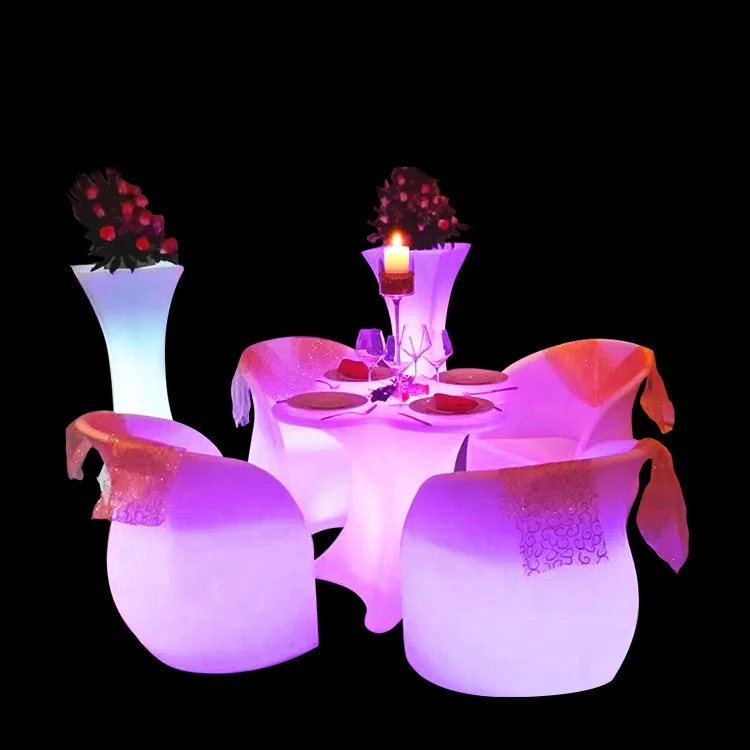 Rechargeable Plastic LED furniture waterproof colorful LED furniture bar 4 chairs & 1 table