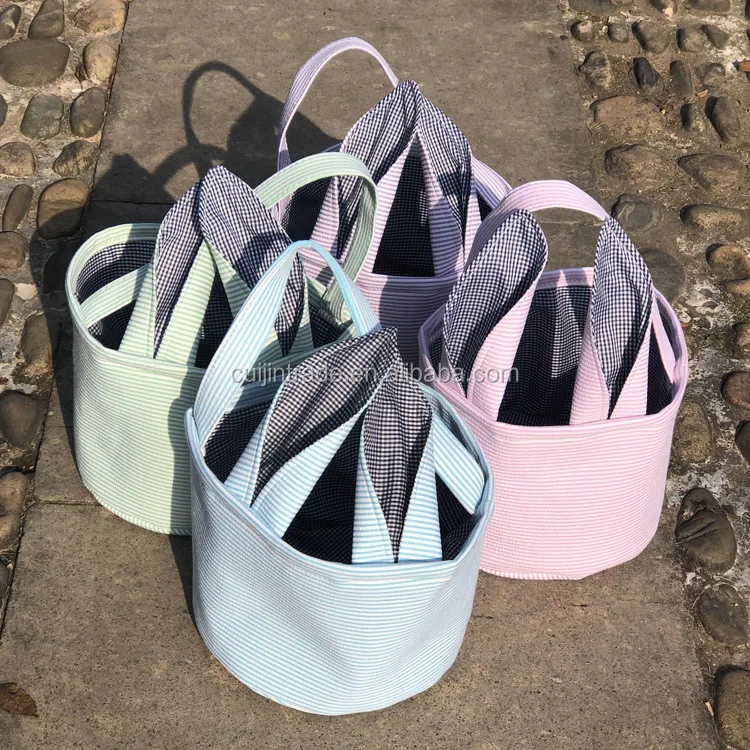 New Arrival Personalized Gingham Easter Bucket Sublimation Bunny Jute