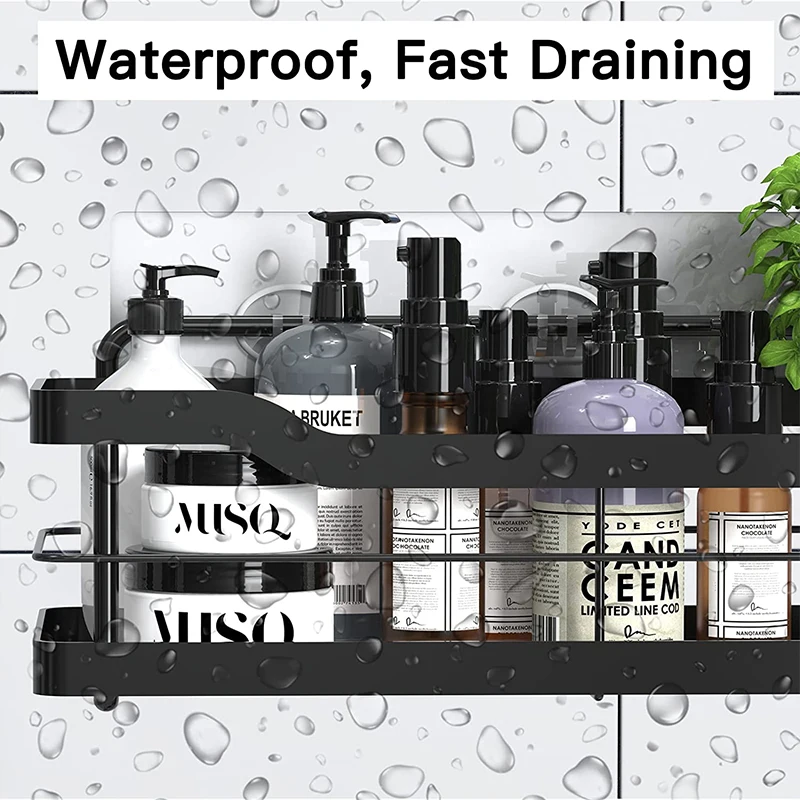 Fashion Shower Caddy Adhesive Bathroom Shelf Wall Organizer Black