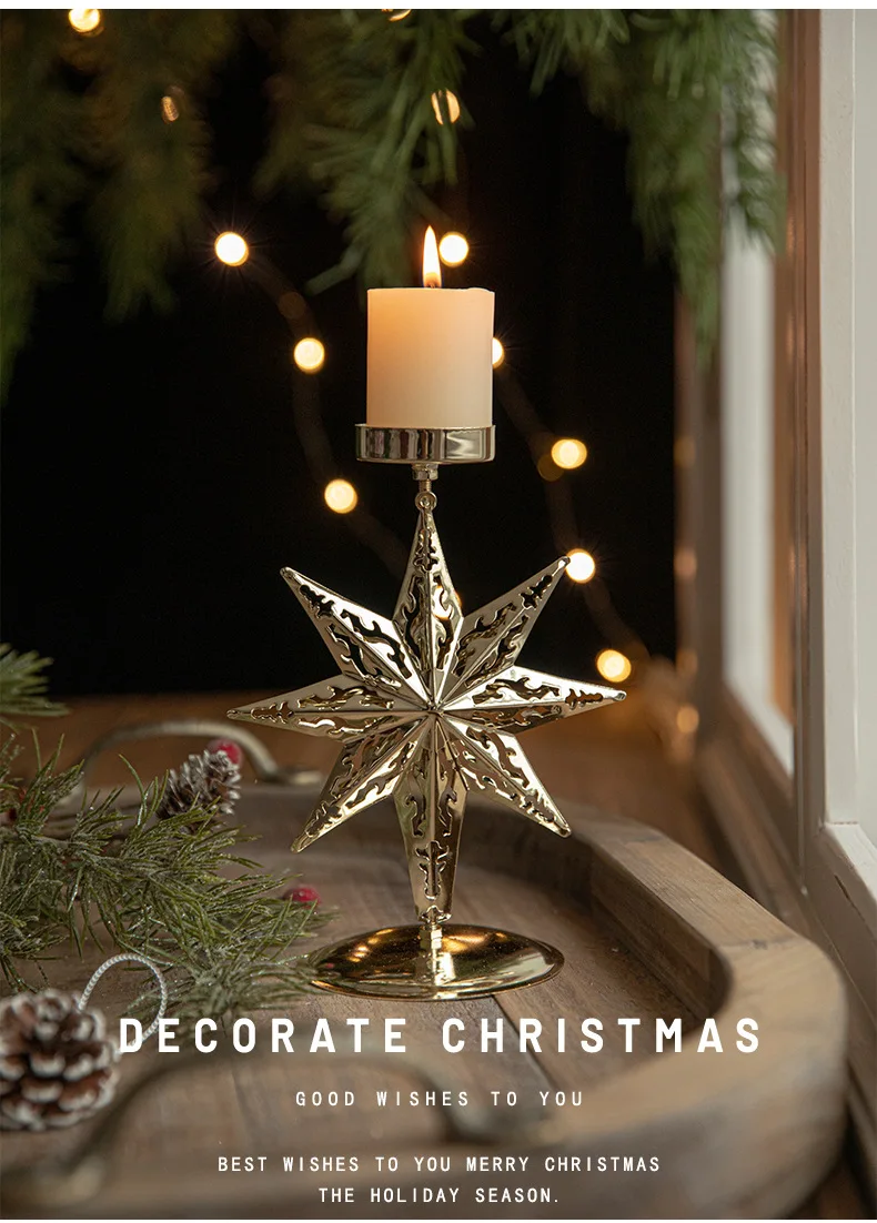 product minimalist christmas home decoration candle holder ornaments metal crafts iron snowflake xmas tree shape christmas candlesticks-23