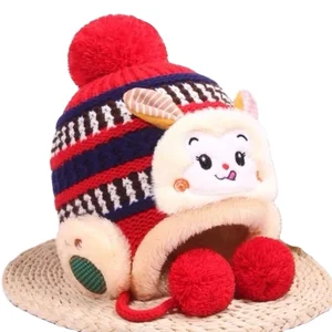 Baby Cashmere Fetal Cap Autumn Winter Super Thick Newborn Woolen Cap Animal Pattern Knitted Baby Warm and Salted Head Cap