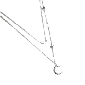 925 Sterling Silver Star Tassel Moon Pendant Choker Necklace for Women Rhodium & Black Rhodium Plated Strand Chain