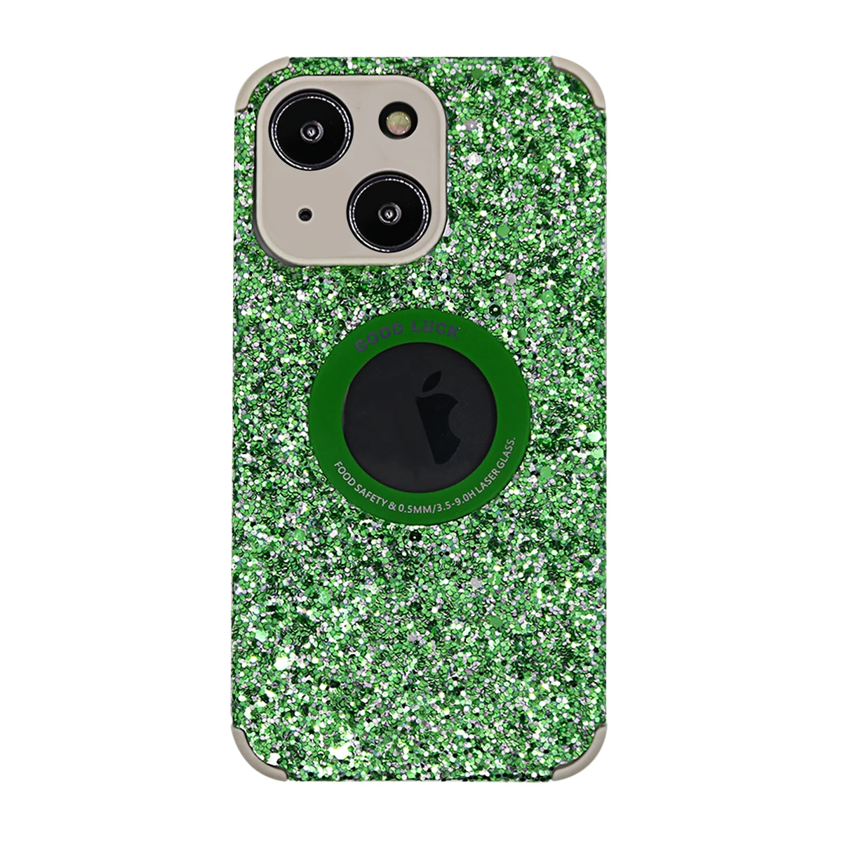 Wholesale New Design Logo display hole Flash powder Leather Mobile Phone Case Accessories Back Cover For iphone 13