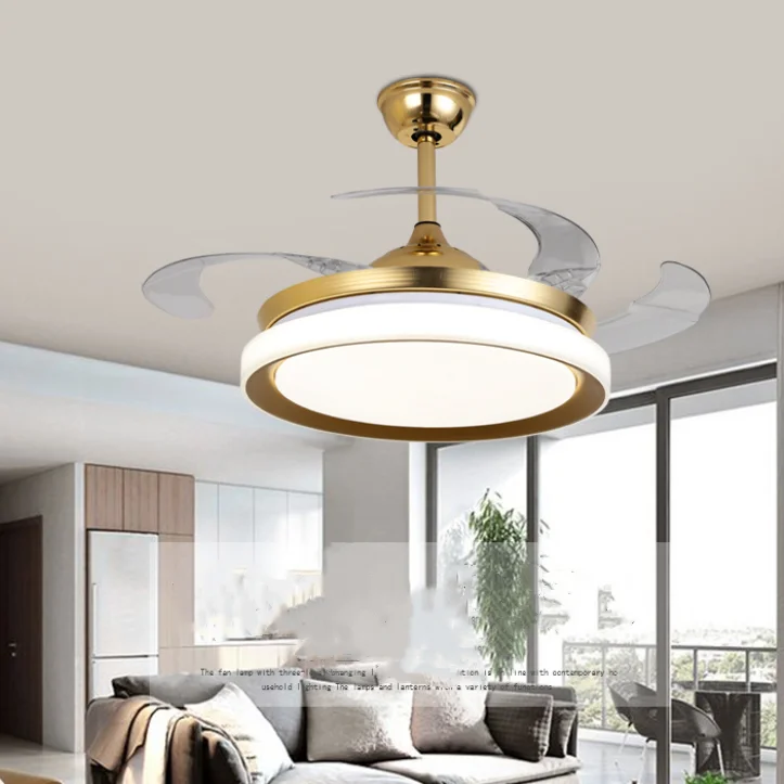 Luxury 42In 220v Retractable ABS Blades Copper Motor fans remote control Decorative  LED Ceiling Fan Lights Modern
