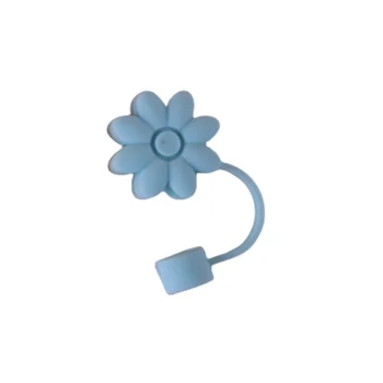 Pop Blue 10mm 0.4in Cute Silicone Flowers Straw Toppers Food Grade Reusable Tumbler Party Accessories Tips Cap Straw Cover Cap