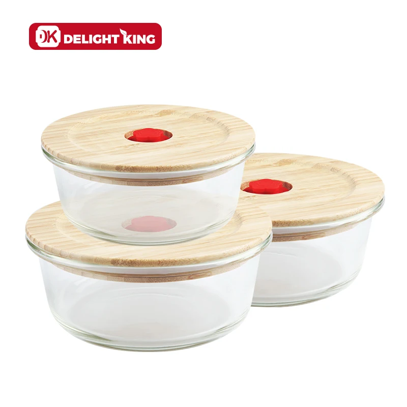 Source Oven and microwave safe hot sell glass storage container glass food  container with bamboo lid food grade non-toxic lunch box on m.