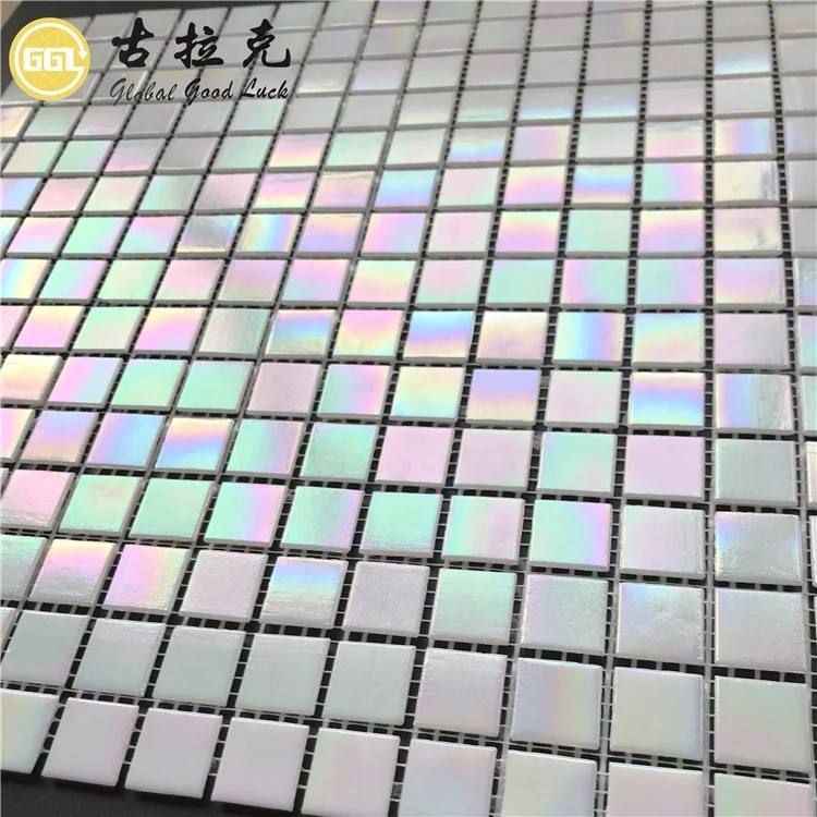 Pearlescent Swimming Pool Mosaic tile White Glass Tile for Shower Bathroom Wall Decor