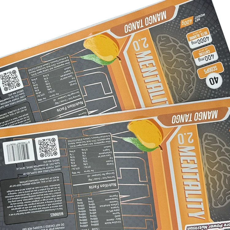 Custom Waterproof Printing Self Adhesive Spot Uv Label Packaging Rectangle Supplement Bottle Customized Label